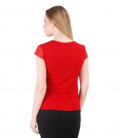 Bluza din jerse elastic cu garnitura si aripioare de voal