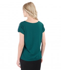 Bluza din jerse elastic cu fata imprimata cu flori
