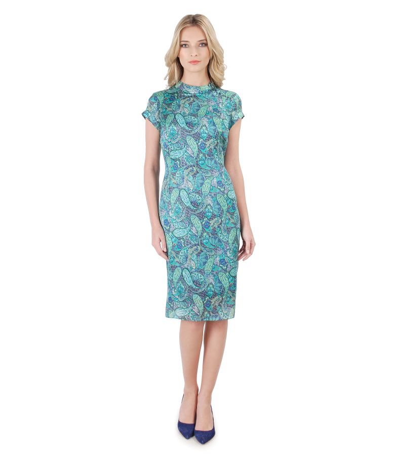 Rochie din matase cu imprimeu asiatic si perle