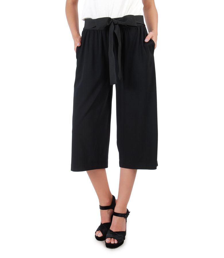 Pantaloni 3/4 din jerse cu cordon si vipusca din rips