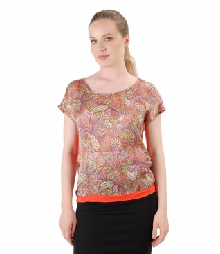Bluza cu fata din matase imprimata cu motive asiatice