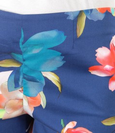 Pantaloni pana din bumbac elastic imprimat cu motive florale