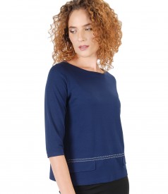 Bluza din jerse elastic cu maneci 3/4