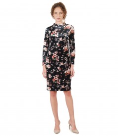 Rochie eleganta din catifea imprimata cu motive florale