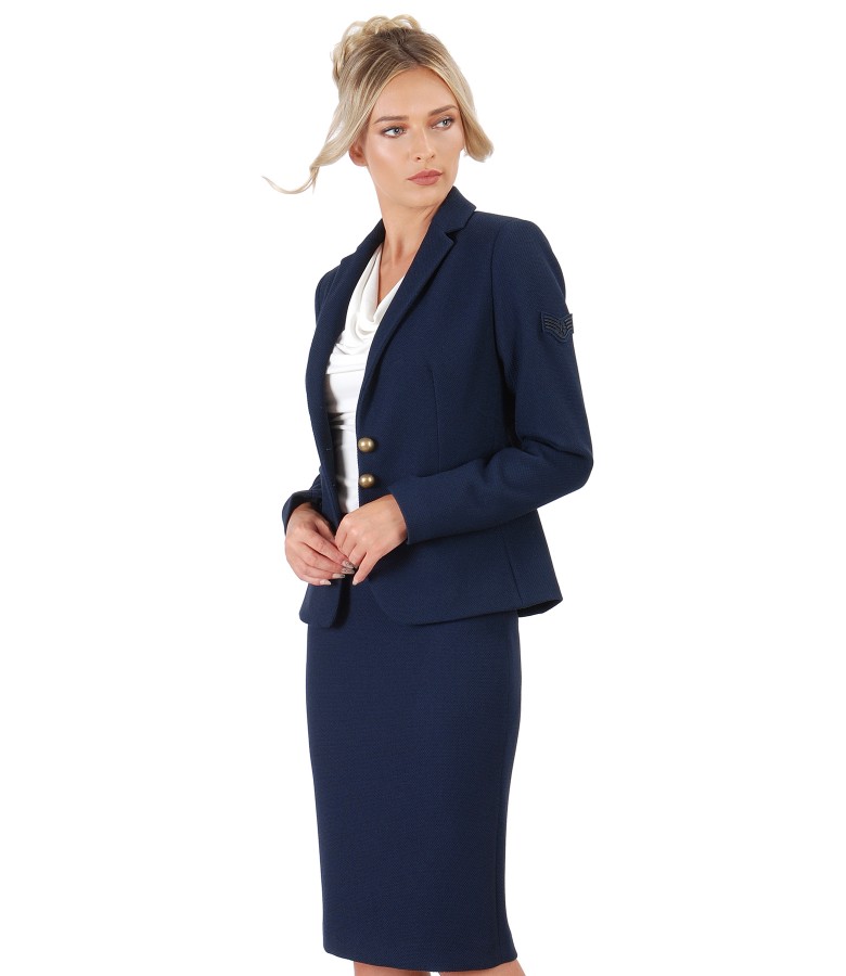Costum office dama cu sacou si fusta din stofa texturata