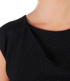 Rochie cu falduri din jerse elastic gros imprimat cu picouri