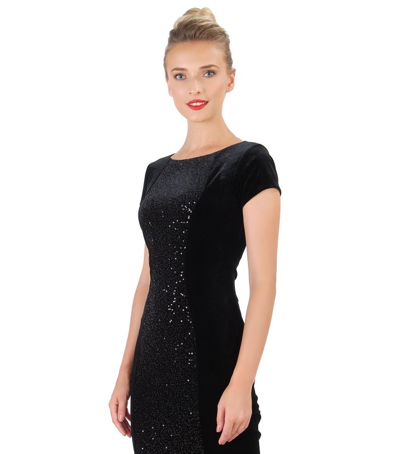 Rochie midi din catifea elastica cu insertie cu paiete