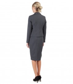 Costum office dama cu sacou si fusta din stofa cu viscoza