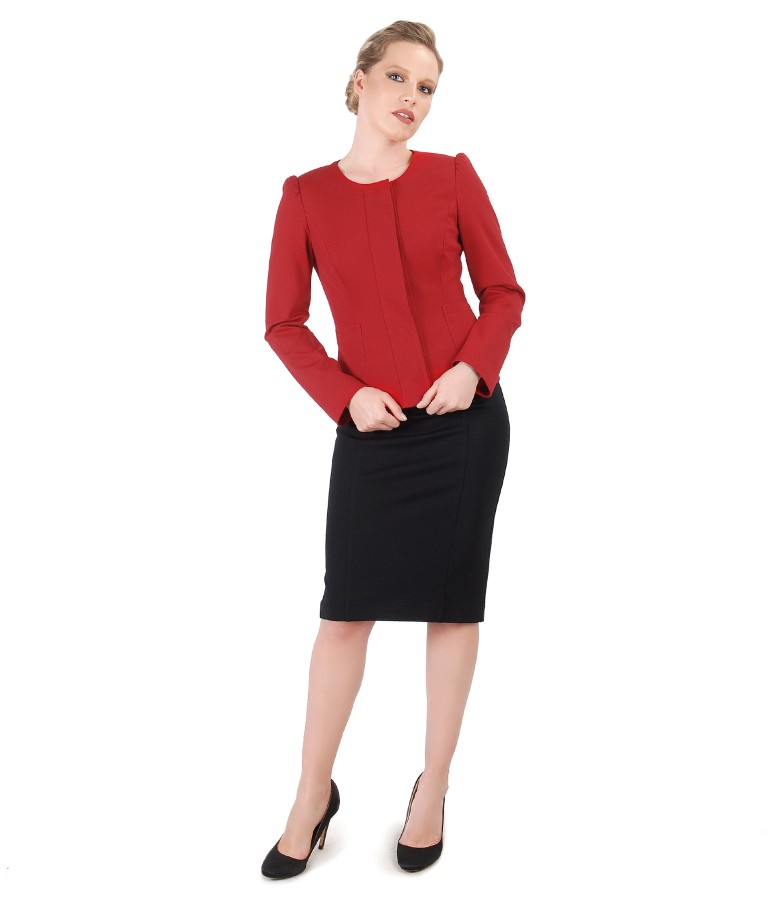 Costum office dama cu sacou si fusta din jerse elastic gros