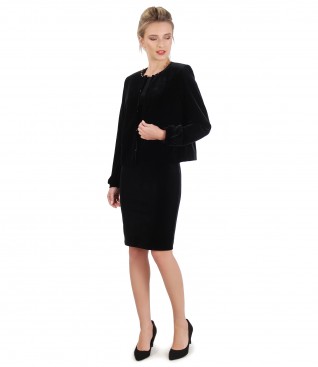 Rochie si sacou din catifea elastica neagra