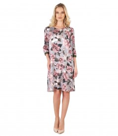 Rochie eleganta din voal cu imprimeu floral si garnitura