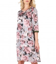 Rochie eleganta din voal cu imprimeu floral si garnitura