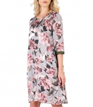 Rochie eleganta din voal cu imprimeu floral si garnitura