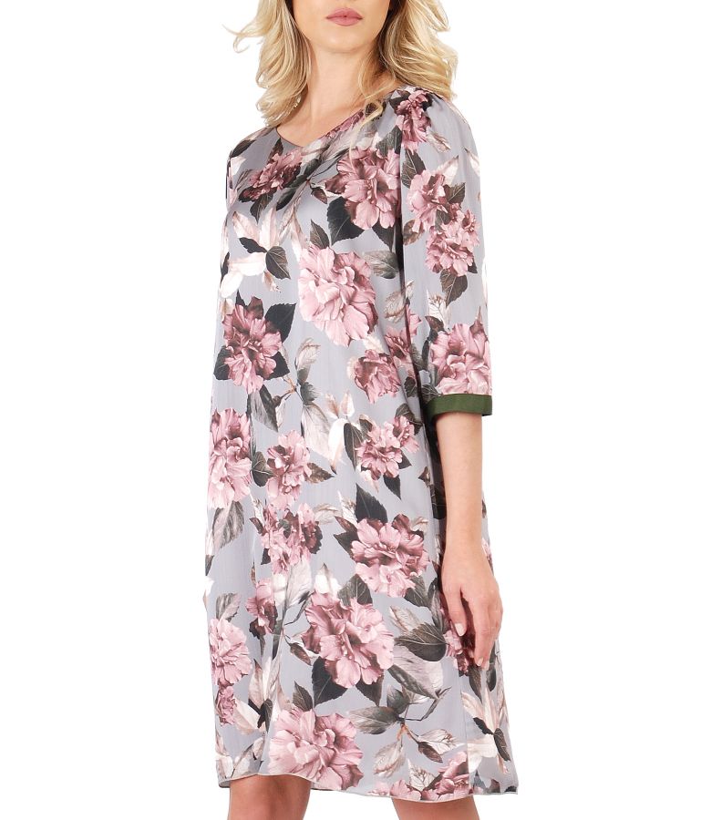 Rochie eleganta din voal cu imprimeu floral si garnitura