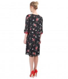 Rochie eleganta din voal cu imprimeu floral si garnitura