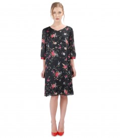 Rochie eleganta din voal cu imprimeu floral si garnitura