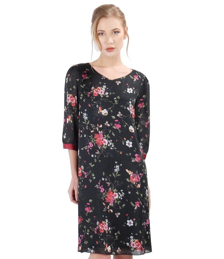 Rochie eleganta din voal cu imprimeu floral si garnitura