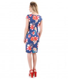 Rochie midi din bumbac elastic cu imprimeu floral