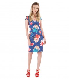 Rochie midi din bumbac elastic cu imprimeu floral