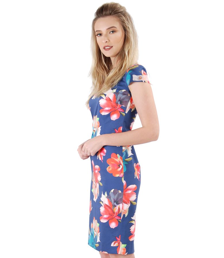 Rochie midi din bumbac elastic cu imprimeu floral