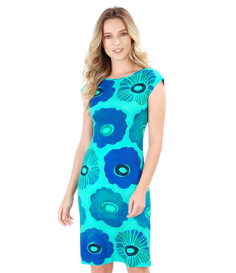 Rochie din jerse imprimat cu motive florale