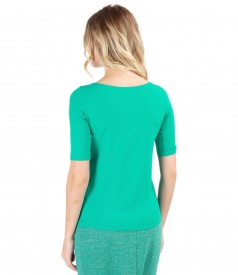 Bluza din jerse elastic cu fald si aplicatie de cristale