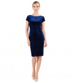 R By-product sell Rochie midi din catifea elastca uni albastru royal - YOKKO