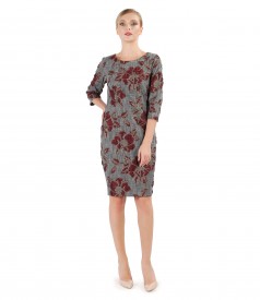 Rochie midi brocata cu flori in relief