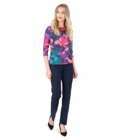 Bluza din jerse imprimat cu motive florale si pantaloni din jerse gros