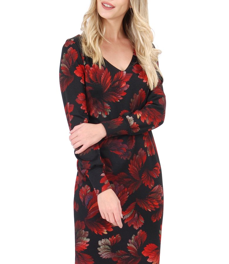 Rochie cu maneci lungi imprimata cu motive florale