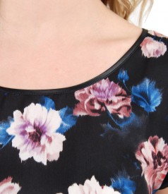 Bluza cu fata din voal imprimat cu motive florale