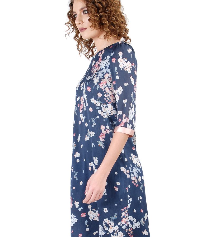 Rochie evazata din voal cu imprimeu floral si garnitura