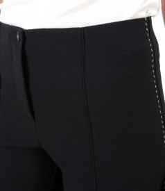 Pantaloni pana din stofa elastica si cusatura contrast pe lateral