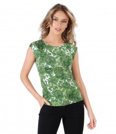 Bluza din jerse elastic imprimat cu motive florale