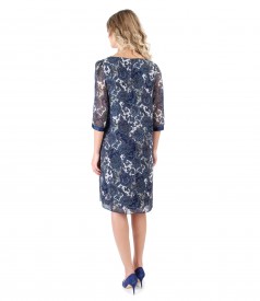 Rochie evazata din voal cu imprimeu floral si garnitura