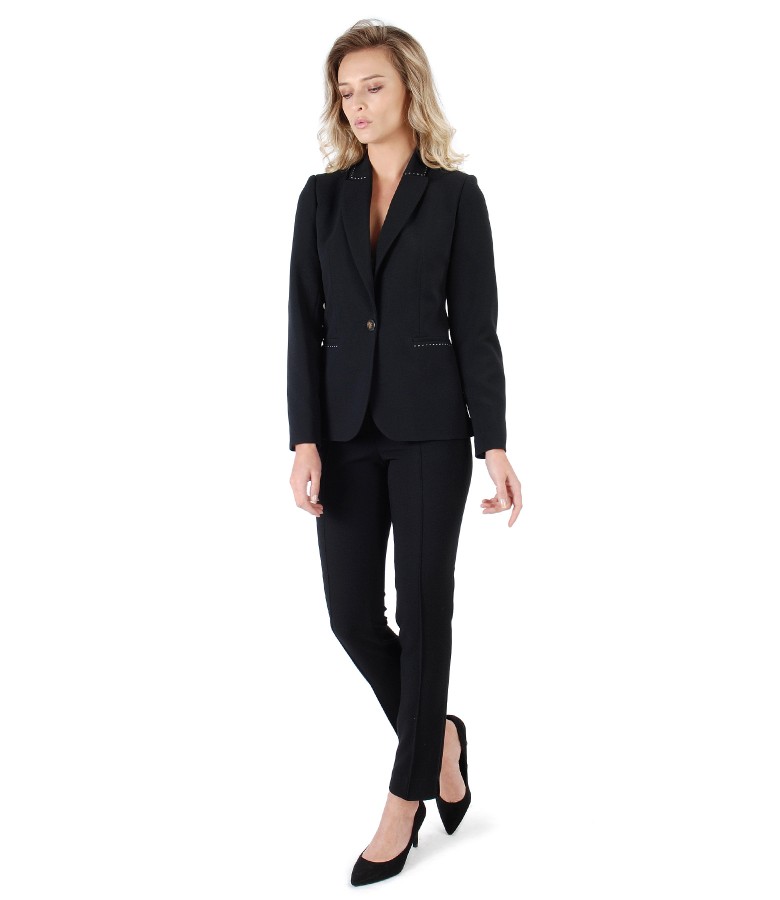 Costum dama office cu pantaloni si sacou din stofa elastica neagra