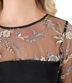 Rochie din viscoza si dantela cu motive florale