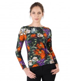 Bluza din jerse elastic imprimat cu motive florale