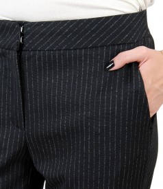 Pantaloni pana din jerse elastic gros cu dungi