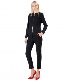 Costum dama office cu sacou si pantaloni din stofa elastica neagra