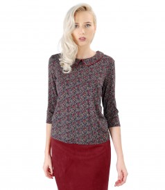 Bluza eleganta din jerse elastic imprimat cu motive florale
