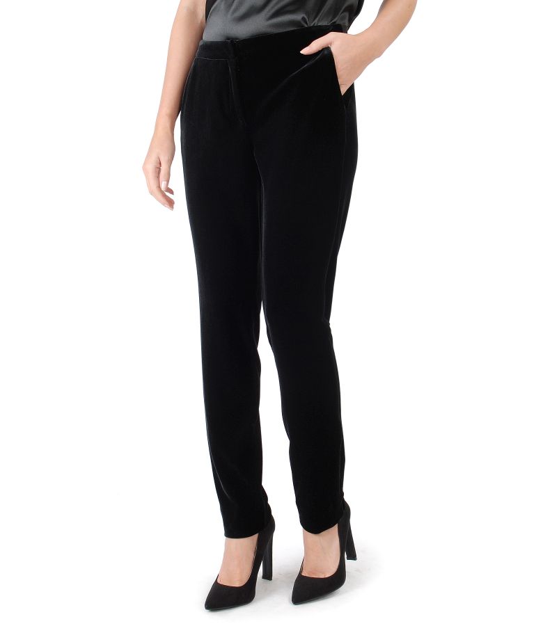 Pantaloni din catifea elastica neagra
