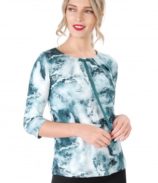 Bluza din jerse elastic cu funda pe decolteu