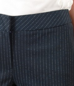Pantaloni pana din jerse elastic gros cu dungi