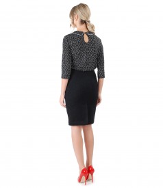 Tinuta office cu fusta din bucle negru si bluza cu guler rotund