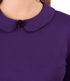 Bluza din jerse elastic cu guler rotund cu brosa