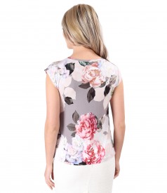 Bluza din jerse elastic imprimat cu motive florale