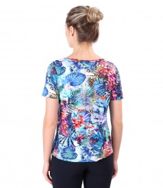 Bluza din jerse elastic imprimat cu motive florale