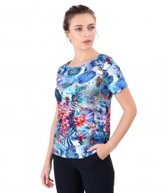 Bluza din jerse elastic imprimat cu motive florale