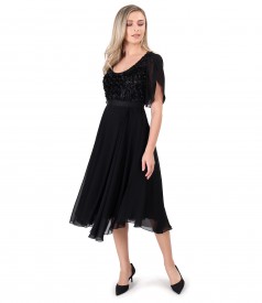 Rochie cu corset din dantela cu flori si paiete